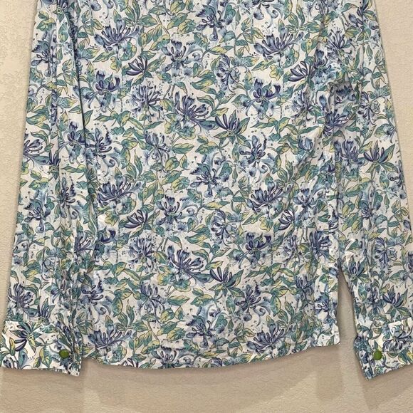 Holland & Holland London Button Down Shirt Womens US Size 10 Blue Floral - Picture 9 of 9